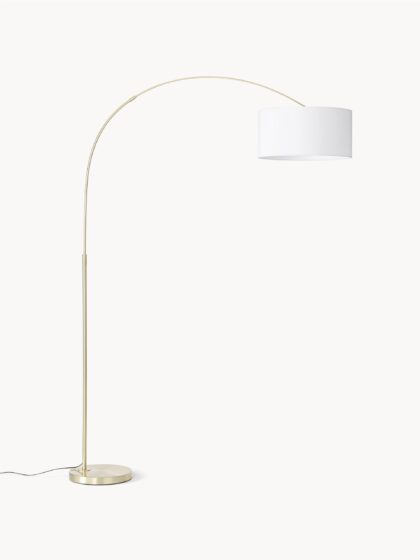 Duża lampa łukowa Niels z tekstylnym kloszem