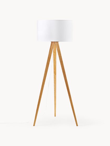 Trójnożna lampa podłogowa Jake z drewna litego, wys. 150 cm